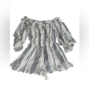 American Eagle Outfitters Striped Off-Shoulder Shorts - White and Black